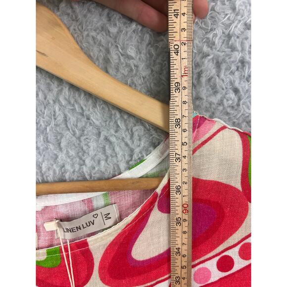 NWT Linen Luv Pink Green Abstract Print 100% Linen Shift Dress Size M - Picture 5 of 9